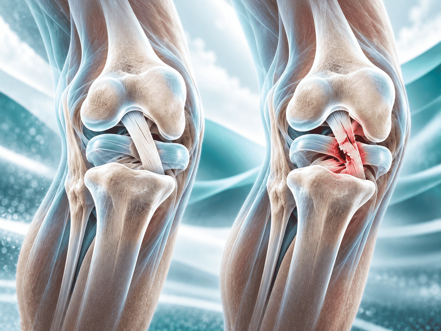 Comparativa anatómica del ligamento cruzado anterior sano y roto.